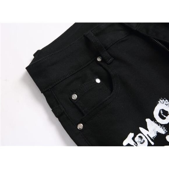 Men's Casual Printed Slim Fit Jeans Skinny Denim Pants - Picture 6 of 7